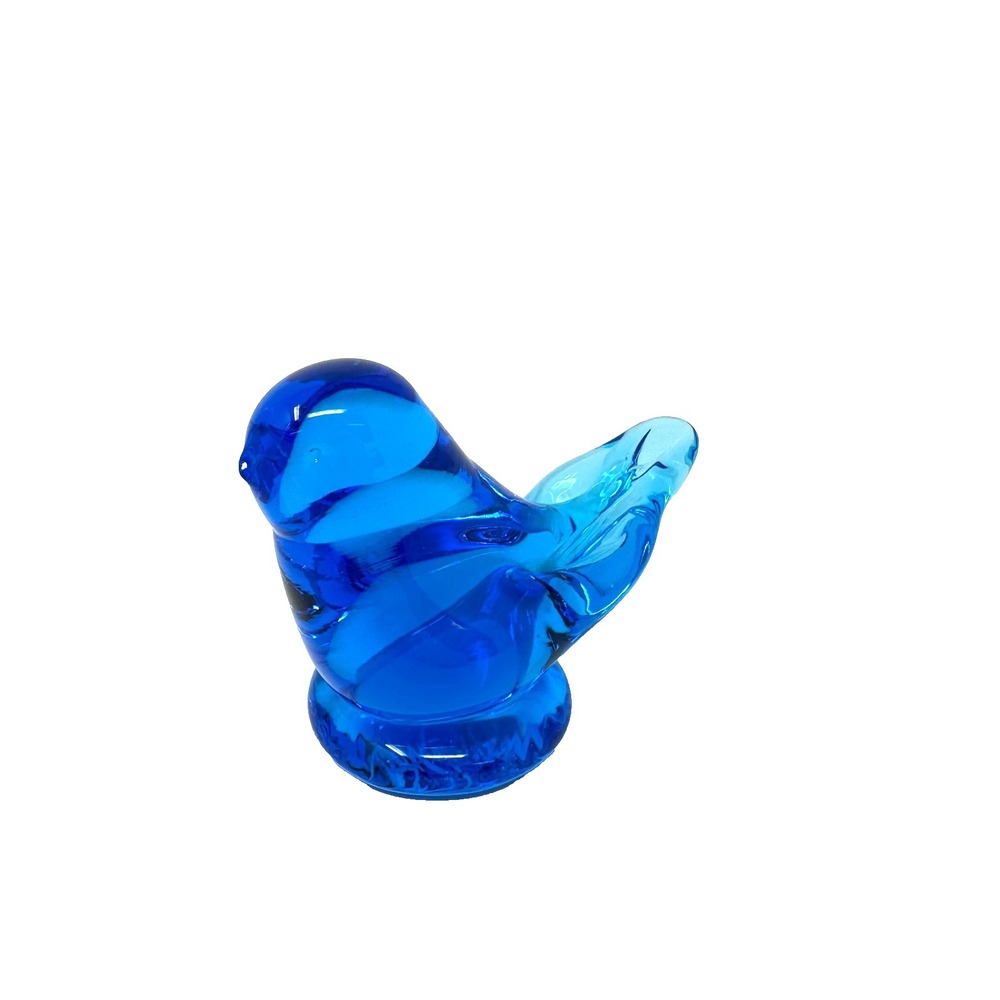 Leoward 1995 Signed Blue Art Glass Bird Figurine 3" Vintage Collectible